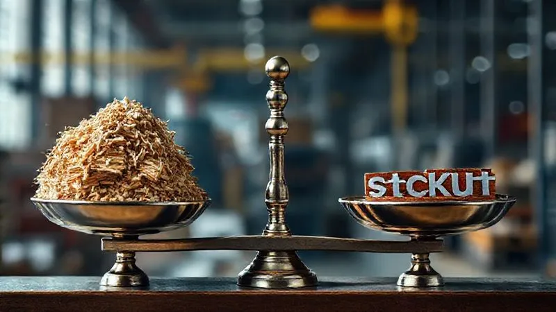 A photorealistic image depicting a balanced scale, with one side heavily weighted down by a pile of raw materials, labeled 'Inventory Costs', and the other side showing a much smaller but impactful symbol of a broken production line, labeled 'Stockout Costs'. The scale is in perfect, precarious balance, highlighting the delicate trade-off. Cinematic lighting, sharp focus on the scale, depth of field blurring a factory background. 8K hyper-detailed, professional photography. A photorealistic image depicting a balanced scale, with one side heavily weighted down by a pile of raw materials, labeled 'Inventory Costs', and the other side showing a much smaller but impactful symbol of a broken production line, labeled 'Stockout Costs'. The scale is in perfect, precarious balance, highlighting the delicate trade-off. Cinematic lighting, sharp focus on the scale, depth of field blurring a factory background. 8K hyper-detailed, professional photography.