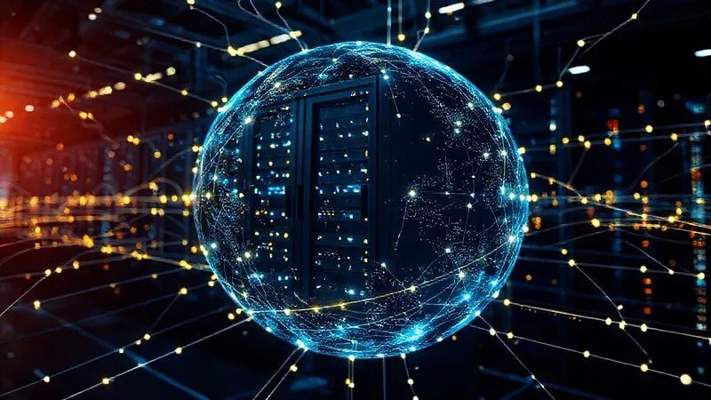 A photorealistic, professional photography of a complex network of interconnected servers and data centers, represented by glowing lines and nodes, extending across a digital globe. Focus is on a central server rack with dynamic light trails emanating, symbolizing data flow and auto-scaling. Cinematic lighting, sharp focus on the server rack, depth of field blurring the global network. 8K hyper-detailed, shot on a high-end DSLR. A photorealistic, professional photography of a complex network of interconnected servers and data centers, represented by glowing lines and nodes, extending across a digital globe. Focus is on a central server rack with dynamic light trails emanating, symbolizing data flow and auto-scaling. Cinematic lighting, sharp focus on the server rack, depth of field blurring the global network. 8K hyper-detailed, shot on a high-end DSLR.