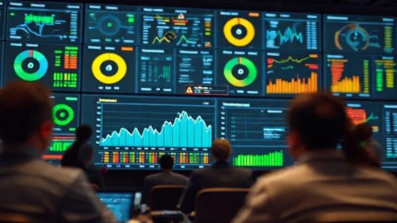 A photorealistic, professional photography of a large, multi-screen command center dashboard, displaying real-time e-commerce performance data with green, yellow, and red indicators. A prominent graph shows a sudden spike in traffic, with an alert notification flashing. Several blurred figures of analysts are visible in the background. Cinematic lighting, sharp focus on the central screen, depth of field blurring the periphery. 8K hyper-detailed, shot on a high-end DSLR. A photorealistic, professional photography of a large, multi-screen command center dashboard, displaying real-time e-commerce performance data with green, yellow, and red indicators. A prominent graph shows a sudden spike in traffic, with an alert notification flashing. Several blurred figures of analysts are visible in the background. Cinematic lighting, sharp focus on the central screen, depth of field blurring the periphery. 8K hyper-detailed, shot on a high-end DSLR.