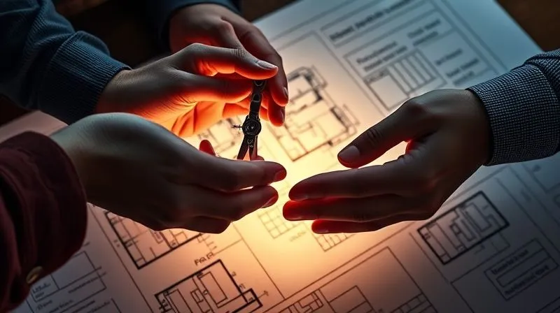Two diverse professional hands, one holding a compass and the other a blueprint, gently aligning them over a shared, illuminated project plan. Photorealistic, professional photography, 8K, cinematic lighting, sharp focus, depth of field, shot on a high-end DSLR. Two diverse professional hands, one holding a compass and the other a blueprint, gently aligning them over a shared, illuminated project plan. Photorealistic, professional photography, 8K, cinematic lighting, sharp focus, depth of field, shot on a high-end DSLR.
