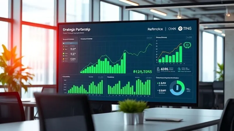 A sophisticated, clean data dashboard displaying key performance indicators for a strategic partnership, with upward trending graphs and green metrics, on a large monitor in a modern office. Photorealistic, professional photography, 8K, cinematic lighting, sharp focus, depth of field, shot on a high-end DSLR. A sophisticated, clean data dashboard displaying key performance indicators for a strategic partnership, with upward trending graphs and green metrics, on a large monitor in a modern office. Photorealistic, professional photography, 8K, cinematic lighting, sharp focus, depth of field, shot on a high-end DSLR.