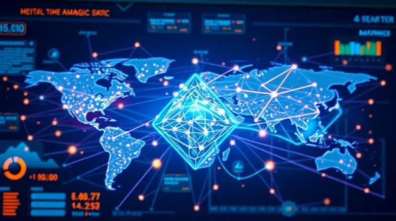 photorealistic, professional photography, 8K, cinematic lighting, sharp focus, depth of field, shot on a high-end DSLR, a vibrant, futuristic digital dashboard displaying complex supply chain data. Interconnected nodes and lines represent global logistics, with real-time data feeds showing material flow, risk alerts, and sustainability metrics. The interface is clean and intuitive, with a focus on deep-tier visibility, glowing holographic elements, and a sense of control and insight.