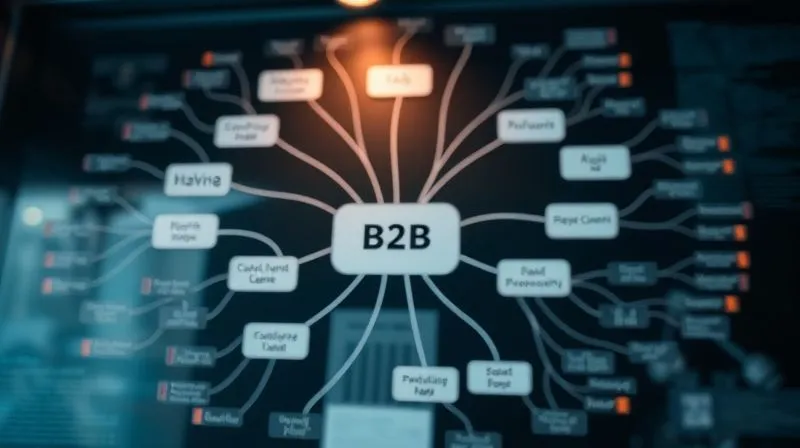 A photorealistic image of a detailed mind map with connections between different B2B buyer personas, cinematic lighting, sharp focus on the intricate details, depth of field blurring the background, 8K hyper-detailed, shot on a high-end DSLR.
