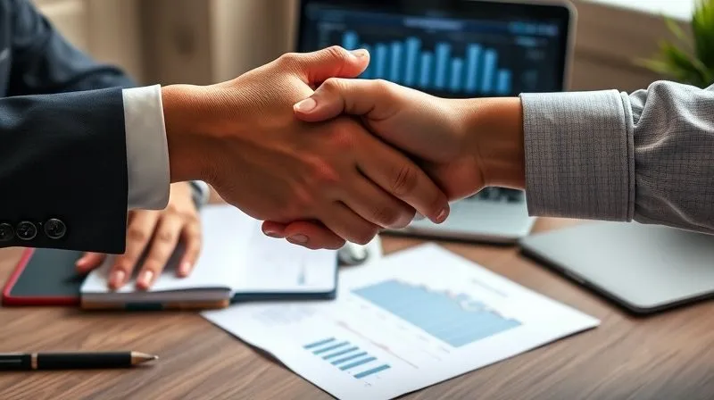 A photorealistic image of two hands clasped in a firm, professional handshake over a table with a stack of documents and a laptop displaying a project timeline. One hand belongs to a consultant, the other to a client, both showing expressions of serious, focused negotiation and mutual respect. The lighting is soft and professional, highlighting the determination in their faces. Photorealistic, professional photography, 8K, cinematic lighting, sharp focus on the hands and faces, depth of field blurring the background, shot on a high-end DSLR, emotionally resonant with the intensity of a crucial business discussion. A photorealistic image of two hands clasped in a firm, professional handshake over a table with a stack of documents and a laptop displaying a project timeline. One hand belongs to a consultant, the other to a client, both showing expressions of serious, focused negotiation and mutual respect. The lighting is soft and professional, highlighting the determination in their faces. Photorealistic, professional photography, 8K, cinematic lighting, sharp focus on the hands and faces, depth of field blurring the background, shot on a high-end DSLR, emotionally resonant with the intensity of a crucial business discussion.