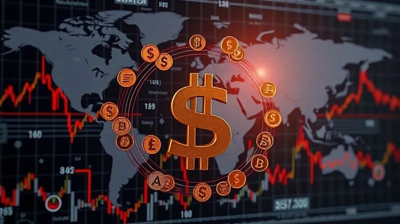 A complex financial chart depicting intertwined currency symbols forming a protective barrier, representing hedging strategies, with a global map faintly visible in the background, photorealistic, professional photography, 8K, cinematic lighting, sharp focus, depth of field, shot on a high-end DSLR