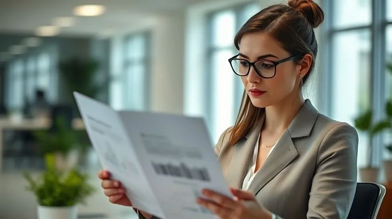 A photorealistic image of a professional woman (representing a client persona) thoughtfully reviewing a complex business report in a modern, well-lit office. Cinematic lighting, sharp focus on her face and the report, depth of field blurring the background. Professional photography, 8K, shot on a high-end DSLR, conveying a sense of deep engagement with business challenges. A photorealistic image of a professional woman (representing a client persona) thoughtfully reviewing a complex business report in a modern, well-lit office. Cinematic lighting, sharp focus on her face and the report, depth of field blurring the background. Professional photography, 8K, shot on a high-end DSLR, conveying a sense of deep engagement with business challenges.