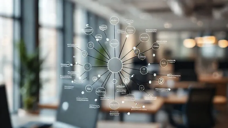 A photorealistic close-up of a detailed digital skill taxonomy diagram, resembling a neural network, with various interconnected skill nodes, against a blurred background of a modern office. Professional photography, 8K, cinematic lighting, sharp focus, depth of field. A photorealistic close-up of a detailed digital skill taxonomy diagram, resembling a neural network, with various interconnected skill nodes, against a blurred background of a modern office. Professional photography, 8K, cinematic lighting, sharp focus, depth of field.