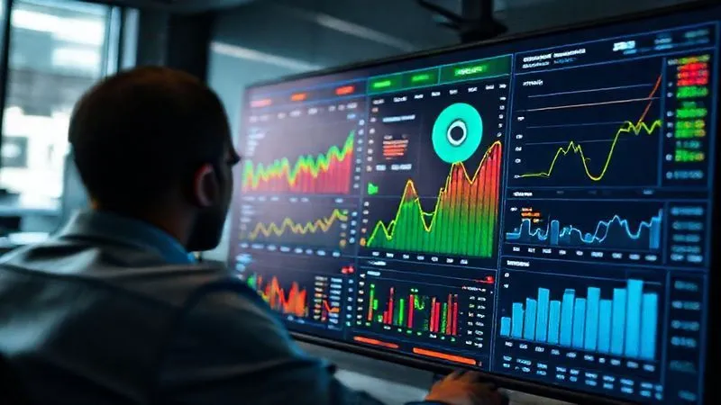 photorealistic, professional photography, 8K, cinematic lighting, sharp focus, depth of field, shot on a high-end DSLR, a vibrant, interactive digital dashboard displaying various financial metrics, charts, and graphs, with key cost-related KPIs highlighted in red and green, on a large monitor in a modern data analysis center.