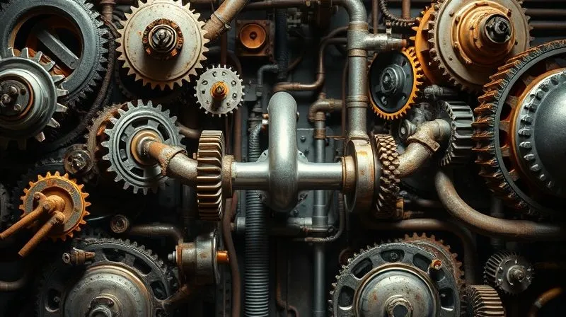 A photorealistic image of a complex, tangled network of interconnected gears and pipes, some rusted and jammed, with a single, clear, streamlined pipe running through the center, symbolizing process inefficiencies versus optimized workflows. Professional photography, 8K, cinematic lighting, sharp focus, depth of field, shot on a high-end DSLR. A photorealistic image of a complex, tangled network of interconnected gears and pipes, some rusted and jammed, with a single, clear, streamlined pipe running through the center, symbolizing process inefficiencies versus optimized workflows. Professional photography, 8K, cinematic lighting, sharp focus, depth of field, shot on a high-end DSLR.