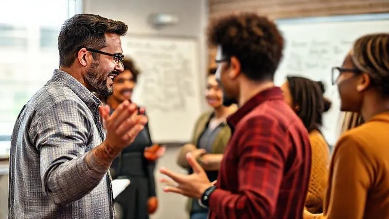 A photorealistic image of a diverse group of people engaged in a lively focus group discussion, with one person gesturing enthusiastically, while a facilitator takes notes on a whiteboard in the background. Professional photography, 8K, cinematic lighting, sharp focus on the group, depth of field blurring the background, shot on a high-end DSLR, conveying collaboration and discovery. A photorealistic image of a diverse group of people engaged in a lively focus group discussion, with one person gesturing enthusiastically, while a facilitator takes notes on a whiteboard in the background. Professional photography, 8K, cinematic lighting, sharp focus on the group, depth of field blurring the background, shot on a high-end DSLR, conveying collaboration and discovery.