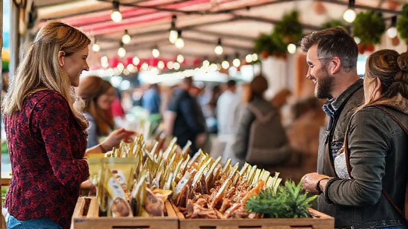 A photorealistic scene of a small, artisanal pet treat brand's booth at a vibrant outdoor farmers' market. The treats are elegantly displayed in eco-friendly packaging, with a focus on happy customers interacting with the brand owner. Professional photography, 8K, cinematic lighting, sharp focus on the products and interactions, depth of field blurring the background market, shot on a high-end DSLR, conveying success and niche appeal. A photorealistic scene of a small, artisanal pet treat brand's booth at a vibrant outdoor farmers' market. The treats are elegantly displayed in eco-friendly packaging, with a focus on happy customers interacting with the brand owner. Professional photography, 8K, cinematic lighting, sharp focus on the products and interactions, depth of field blurring the background market, shot on a high-end DSLR, conveying success and niche appeal.
