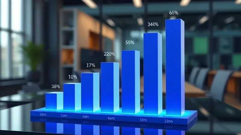 A photorealistic 3D bar chart showing market size distribution across different age demographics for a new tech gadget, with one bar significantly taller and highlighted, cinematic lighting, sharp focus on the chart, depth of field blurring a professional office background, 8K hyper-detailed. A photorealistic 3D bar chart showing market size distribution across different age demographics for a new tech gadget, with one bar significantly taller and highlighted, cinematic lighting, sharp focus on the chart, depth of field blurring a professional office background, 8K hyper-detailed.