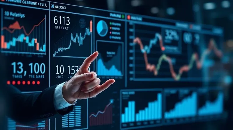 A photorealistic image of a business executive interacting with a holographic financial dashboard, gesturing towards dynamic charts and graphs that represent various market scenarios and forecast outcomes. Professional photography, 8K, cinematic lighting, sharp focus on the executive and the holographic interface, depth of field, shot on a high-end DSLR, conveying advanced technological integration.
