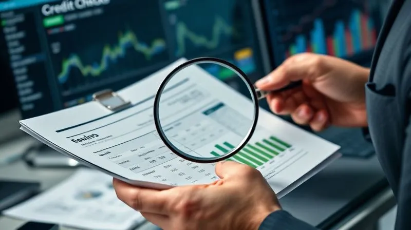 A photorealistic image of a business person meticulously reviewing a financial report and a credit score document, with a magnifying glass over key figures. The background shows a digital interface for credit checks, cinematic lighting, professional setting, 8K, sharp focus on the documents. A photorealistic image of a business person meticulously reviewing a financial report and a credit score document, with a magnifying glass over key figures. The background shows a digital interface for credit checks, cinematic lighting, professional setting, 8K, sharp focus on the documents.