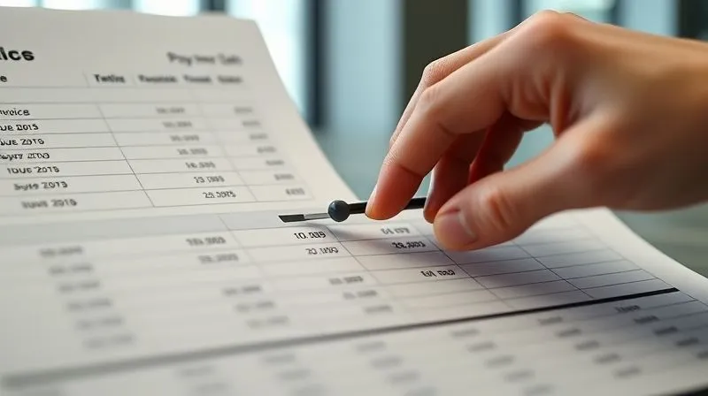 A photorealistic image of a digital ledger with columns for "Invoice Date," "Due Date," and "Payment Status," showing various entries. A hand is strategically dragging a slider on a timeline, symbolizing the optimization of payment schedules. Professional photography, 8K, cinematic lighting, sharp focus on the ledger, depth of field blurring the modern office background.