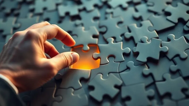 A photorealistic image of a complex, three-dimensional puzzle with pieces that don't quite fit together, representing siloed departments and disjointed strategies. One hand is reaching in, attempting to connect two disparate pieces, under cinematic lighting, sharp focus, depth of field, 8K hyper-detailed. A photorealistic image of a complex, three-dimensional puzzle with pieces that don't quite fit together, representing siloed departments and disjointed strategies. One hand is reaching in, attempting to connect two disparate pieces, under cinematic lighting, sharp focus, depth of field, 8K hyper-detailed.