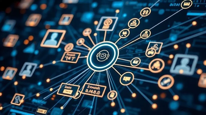 A photorealistic, professional photography, 8K, cinematic lighting, sharp focus, depth of field, shot on a high-end DSLR, depicting a complex, illuminated network diagram showing interconnected legacy systems with data flowing between them, overlaid with digital annotations and arrows, representing an in-depth system audit.