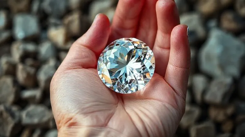 A photorealistic, professional photography, 8K, cinematic lighting, sharp focus, depth of field, shot on a high-end DSLR. A hand holding a complex, multi-faceted diamond, sparkling brilliantly, juxtaposed against a blurry background of rough, unpolished stones. The focus is on the refined diamond, symbolizing the clarity and concentrated value of a specialized solution. Emotion: clarity, value, distinction. A photorealistic, professional photography, 8K, cinematic lighting, sharp focus, depth of field, shot on a high-end DSLR. A hand holding a complex, multi-faceted diamond, sparkling brilliantly, juxtaposed against a blurry background of rough, unpolished stones. The focus is on the refined diamond, symbolizing the clarity and concentrated value of a specialized solution. Emotion: clarity, value, distinction.