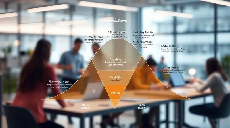 A photorealistic image depicting a stylized learning curve or an innovation funnel, with knowledge points and insights emerging at various stages. The background shows a collaborative team working in a modern, brightly lit innovation lab. Cinematic lighting, sharp focus on the curve/funnel, depth of field blurring the background, 8K hyper-detailed, professional photography.