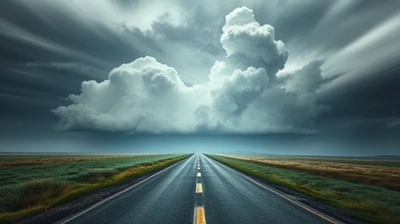 A photorealistic image of a calm, clear path stretching into the distance, with a blurred, turbulent storm cloud in the background, symbolizing navigating post-termination risks, cinematic lighting, sharp focus on the path, depth of field, 8K hyper-detailed.