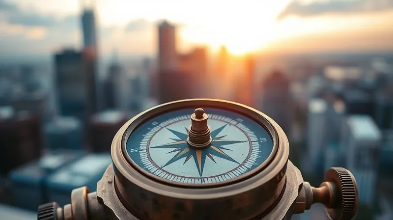 A photorealistic image of a vintage brass compass pointing North, with a blurred background of a modern city skyline at sunrise, symbolizing direction and vision. Professional photography, 8K, cinematic lighting, sharp focus on the compass, depth of field. Shot on a high-end DSLR. A photorealistic image of a vintage brass compass pointing North, with a blurred background of a modern city skyline at sunrise, symbolizing direction and vision. Professional photography, 8K, cinematic lighting, sharp focus on the compass, depth of field. Shot on a high-end DSLR.