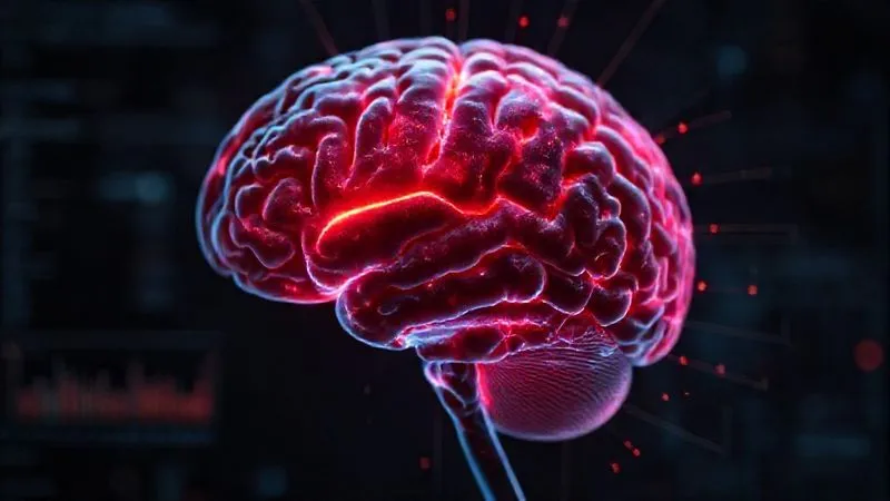 A photorealistic, professional photography of a brain scan showing areas of heightened activity (glowing red) in the amygdala and prefrontal cortex, overlaid with subtle numerical data and stress indicators. The image should convey urgency and complex neural activity under pressure, with cinematic lighting and sharp focus on the brain's detailed structure, depth of field blurring the background, 8K hyper-detailed, shot on a high-end DSLR. A photorealistic, professional photography of a brain scan showing areas of heightened activity (glowing red) in the amygdala and prefrontal cortex, overlaid with subtle numerical data and stress indicators. The image should convey urgency and complex neural activity under pressure, with cinematic lighting and sharp focus on the brain's detailed structure, depth of field blurring the background, 8K hyper-detailed, shot on a high-end DSLR.