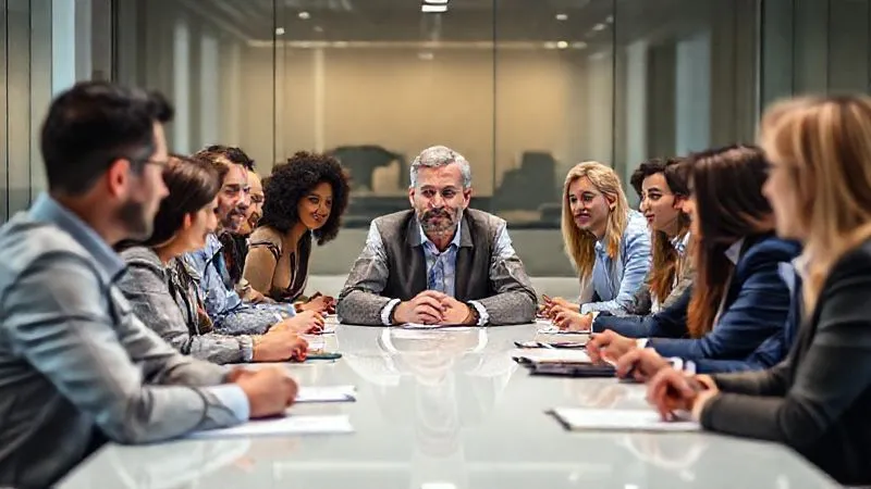 A diverse group of employees and a CEO in a modern, well-lit conference room. The CEO is at the head of the table, making eye contact, speaking with a serious but reassuring expression. The team members are listening intently, some taking notes. The atmosphere is one of focused collaboration amidst serious discussion. Photorealistic, professional photography, 8K, cinematic lighting, sharp focus, depth of field. A diverse group of employees and a CEO in a modern, well-lit conference room. The CEO is at the head of the table, making eye contact, speaking with a serious but reassuring expression. The team members are listening intently, some taking notes. The atmosphere is one of focused collaboration amidst serious discussion. Photorealistic, professional photography, 8K, cinematic lighting, sharp focus, depth of field.