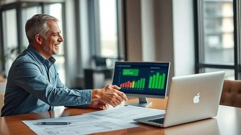 A photorealistic, professional photography, 8K, cinematic lighting, sharp focus, depth of field, shot on a high-end DSLR. Two professionals, a facilities manager and a contractor representative, shake hands across a desk in a modern office, both smiling genuinely. A laptop displays a performance dashboard with green 'achieved' indicators, and a blueprint is spread out on the table. The scene conveys successful partnership, collaboration, and trust in vendor management, with subtle hints of data-driven decisions. A photorealistic, professional photography, 8K, cinematic lighting, sharp focus, depth of field, shot on a high-end DSLR. Two professionals, a facilities manager and a contractor representative, shake hands across a desk in a modern office, both smiling genuinely. A laptop displays a performance dashboard with green 'achieved' indicators, and a blueprint is spread out on the table. The scene conveys successful partnership, collaboration, and trust in vendor management, with subtle hints of data-driven decisions.