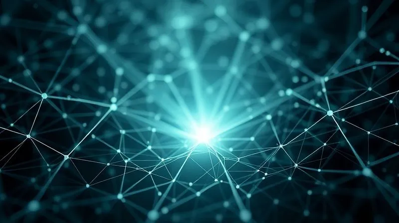 A photorealistic image of a complex web of interconnected data points and challenges, with a single, clear, illuminated path emerging through the center, symbolizing overcoming complexity in sustainability measurement, 8K, cinematic lighting, sharp focus, depth of field blurring the background, digital glow effect.