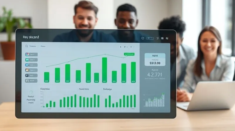 A photorealistic image of a sleek, minimalist digital dashboard displaying key performance indicators (KPIs) focused on project outcomes and team achievements, not individual activity logs. The dashboard has green progress bars and positive trend lines, with a subtle glow representing success. In the background, a diverse remote team is seen collaborating happily, their faces calm and focused. Professional photography, 8K, cinematic lighting, sharp focus on the dashboard, depth of field blurring the background, shot on a high-end DSLR. A photorealistic image of a sleek, minimalist digital dashboard displaying key performance indicators (KPIs) focused on project outcomes and team achievements, not individual activity logs. The dashboard has green progress bars and positive trend lines, with a subtle glow representing success. In the background, a diverse remote team is seen collaborating happily, their faces calm and focused. Professional photography, 8K, cinematic lighting, sharp focus on the dashboard, depth of field blurring the background, shot on a high-end DSLR.