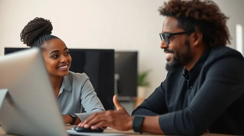 A photorealistic, professional image of two diverse individuals (one manager, one team member) engaged in a virtual one-on-one feedback session, their expressions showing active listening, empathy, and constructive dialogue. They are on separate screens, but the visual composition creates a sense of connection and mutual understanding. The background is clean and professional, hinting at a supportive work environment. Professional photography, 8K, cinematic lighting, sharp focus on their faces, depth of field blurring the background, shot on a high-end DSLR. A photorealistic, professional image of two diverse individuals (one manager, one team member) engaged in a virtual one-on-one feedback session, their expressions showing active listening, empathy, and constructive dialogue. They are on separate screens, but the visual composition creates a sense of connection and mutual understanding. The background is clean and professional, hinting at a supportive work environment. Professional photography, 8K, cinematic lighting, sharp focus on their faces, depth of field blurring the background, shot on a high-end DSLR.