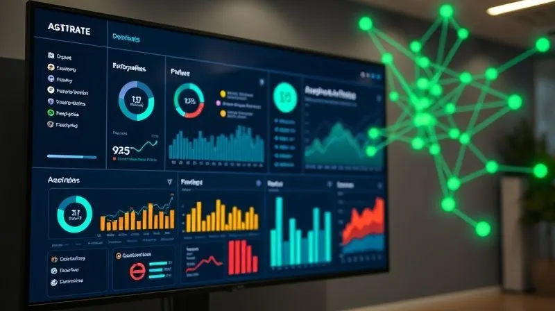 A photorealistic, professional image showing a sophisticated, clean data visualization dashboard on a large monitor. The dashboard displays aggregated team performance metrics, project progress, and key outcome indicators (e.g., feature delivery rates, customer satisfaction trends) in a visually appealing, ethical manner. There are no individual activity logs. A subtle, green glowing network of connections overlays the data, symbolizing collaboration and insight. Professional photography, 8K, cinematic lighting, sharp focus on the dashboard, depth of field blurring the background, shot on a high-end DSLR. A photorealistic, professional image showing a sophisticated, clean data visualization dashboard on a large monitor. The dashboard displays aggregated team performance metrics, project progress, and key outcome indicators (e.g., feature delivery rates, customer satisfaction trends) in a visually appealing, ethical manner. There are no individual activity logs. A subtle, green glowing network of connections overlays the data, symbolizing collaboration and insight. Professional photography, 8K, cinematic lighting, sharp focus on the dashboard, depth of field blurring the background, shot on a high-end DSLR.