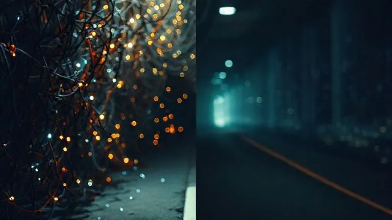 A photorealistic, professional photography, 8K, cinematic lighting, sharp focus, depth of field, shot on a high-end DSLR of two paths: one tangled with wires and opaque data points, representing complex and unmeasurable social impact; the other clear, well-lit, with precise, glowing data visualizations, representing accurate social impact measurement. The contrast is stark and compelling.