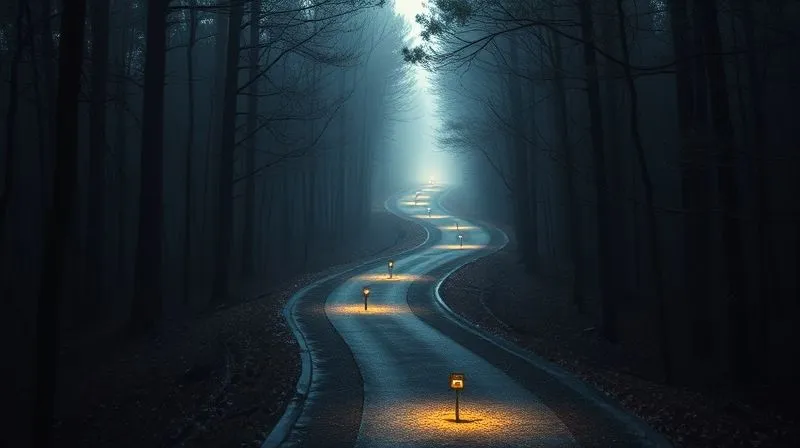A photorealistic image of a winding, illuminated path leading through a dense, slightly misty forest towards a clear, bright destination. Along the path, there are small, subtle signs or markers representing 'metrics' and 'data points'. Off to the sides, dark, tangled branches or misleading forks in the path represent 'pitfalls' or 'challenges'. The overall impression is one of navigating complexity towards clarity and success. Cinematic lighting, sharp focus on the path ahead, depth of field blurring the forest, shot on a high-end DSLR, 8K hyper-detailed.