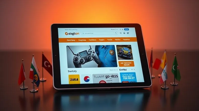 photorealistic, professional photography, 8K, cinematic lighting, sharp focus, depth of field, shot on a high-end DSLR, a vibrant, localized e-commerce website displayed on a sleek tablet, surrounded by diverse international currency symbols and small flags, with a subtle glow emanating from the screen, symbolizing global digital reach and cost efficiency.