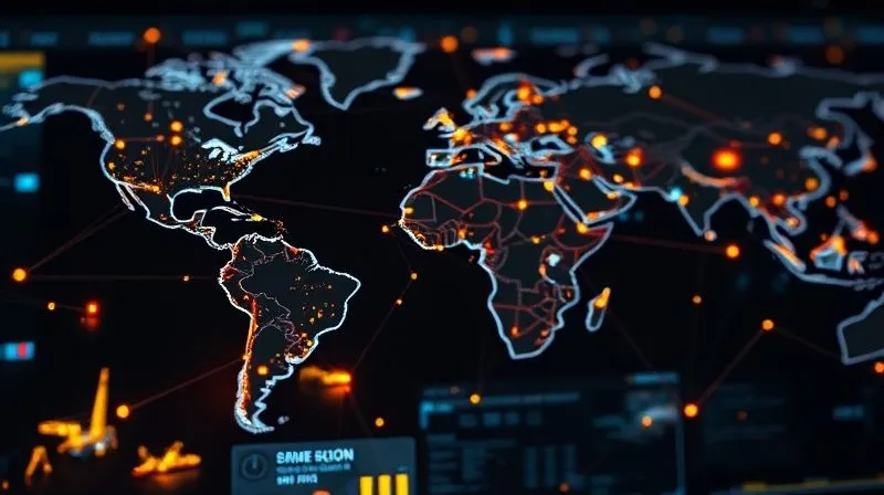 photorealistic, professional photography, 8K, cinematic lighting, sharp focus, depth of field, shot on a high-end DSLR, a complex, interconnected supply chain visualized with glowing lines connecting various global locations (factories, warehouses, ships, trucks), all converging efficiently on a central digital dashboard, symbolizing optimized, capital-efficient global logistics.