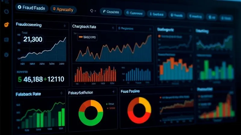 A photorealistic, professional photography, 8K, cinematic lighting, sharp focus, depth of field, shot on a high-end DSLR, showing a sophisticated digital dashboard displaying various e-commerce fraud prevention metrics. Key performance indicators like 'Fraud Rate (decreasing)', 'Chargeback Rate (stable)', 'False Positive Rate (low)', and 'Customer Satisfaction (high)' are prominently featured with clear, positive trend lines. The interface is clean and modern, suggesting real-time monitoring and data-driven decisions. A photorealistic, professional photography, 8K, cinematic lighting, sharp focus, depth of field, shot on a high-end DSLR, showing a sophisticated digital dashboard displaying various e-commerce fraud prevention metrics. Key performance indicators like 'Fraud Rate (decreasing)', 'Chargeback Rate (stable)', 'False Positive Rate (low)', and 'Customer Satisfaction (high)' are prominently featured with clear, positive trend lines. The interface is clean and modern, suggesting real-time monitoring and data-driven decisions.