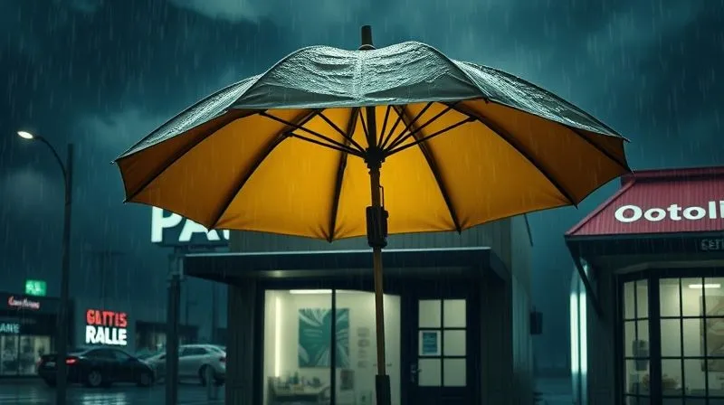 A photorealistic image of a large, sturdy umbrella shielding a small, quaint business storefront from a heavy downpour. The storefront is brightly lit and well-maintained, while the rain represents financial risks. professional photography, 8K, cinematic lighting, sharp focus on the umbrella and storefront, depth of field blurring the background, shot on a high-end DSLR. A photorealistic image of a large, sturdy umbrella shielding a small, quaint business storefront from a heavy downpour. The storefront is brightly lit and well-maintained, while the rain represents financial risks. professional photography, 8K, cinematic lighting, sharp focus on the umbrella and storefront, depth of field blurring the background, shot on a high-end DSLR.