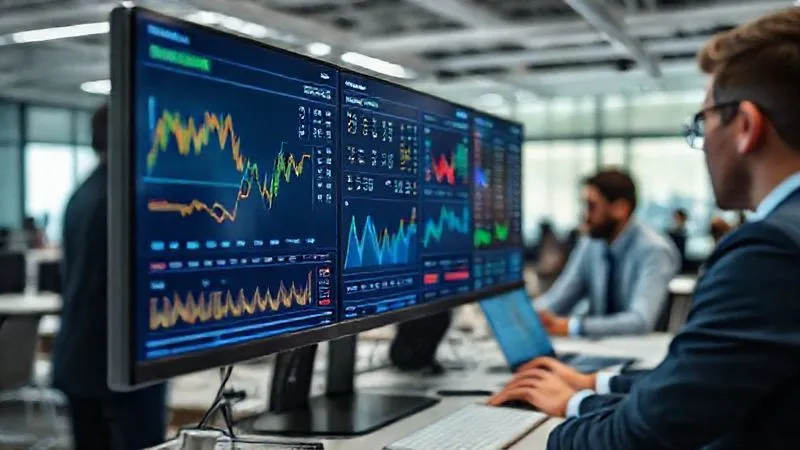 A photorealistic close-up of a sleek, modern financial dashboard displaying various currency exchange rates, charts, and real-time data on multiple screens, with a blurred backdrop of a diverse team collaborating in an open-plan office. Professional photography, 8K, cinematic lighting, sharp focus, depth of field, shot on a high-end DSLR.