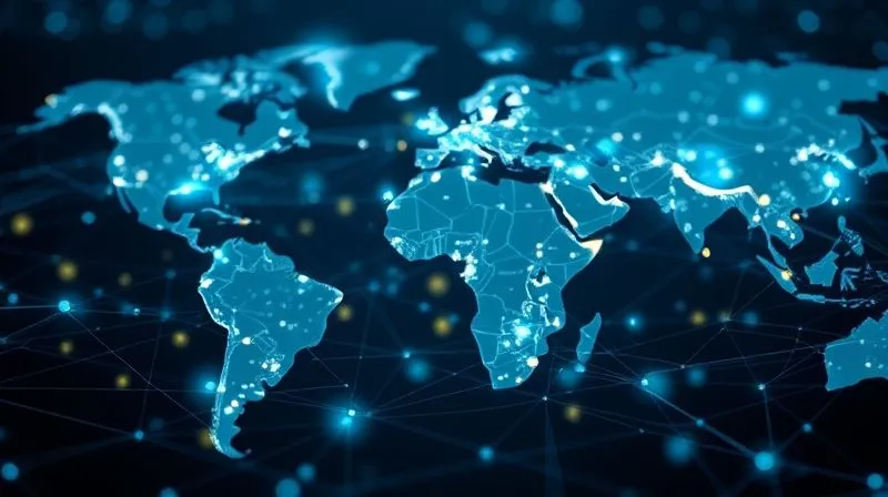 A photorealistic 3D rendering of interconnected digital nodes and glowing lines forming a complex, global supply chain network, overlaid with data visualizations indicating sustainability metrics. In the foreground, a transparent blockchain ledger visually tracks a product's journey. The image conveys advanced technology bringing clarity and accountability to complex systems. Cinematic lighting, sharp focus on the data elements, depth of field, 8K hyper-detailed, professional photography.