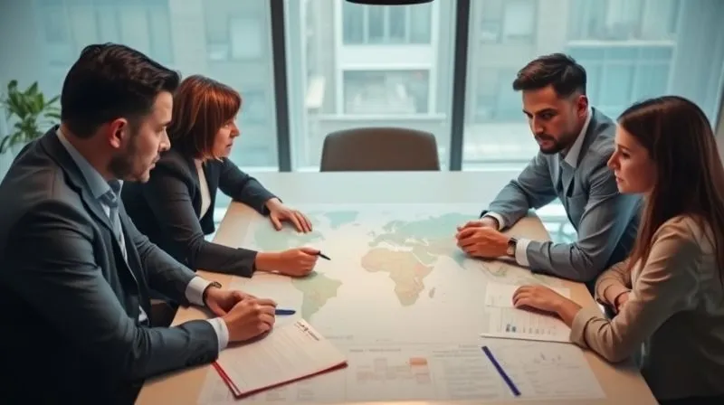 A photorealistic, professional photography, 8K, cinematic lighting, sharp focus, depth of field, shot on a high-end DSLR. A diverse team of tax advisors and an expat client are gathered around a table with a global map and financial documents, discussing strategy. The atmosphere is collaborative and focused, with a sense of proactive planning. A photorealistic, professional photography, 8K, cinematic lighting, sharp focus, depth of field, shot on a high-end DSLR. A diverse team of tax advisors and an expat client are gathered around a table with a global map and financial documents, discussing strategy. The atmosphere is collaborative and focused, with a sense of proactive planning.