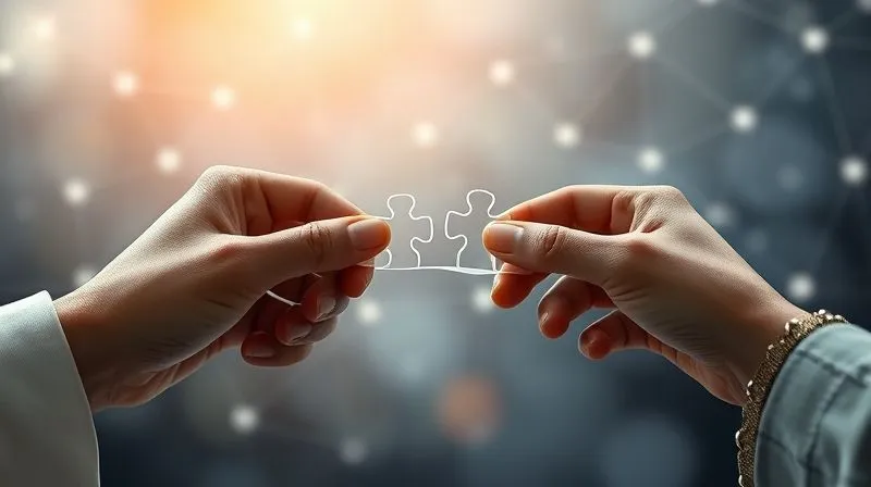 Photorealistic, professional photography, 8K, cinematic lighting, sharp focus, depth of field, shot on a high-end DSLR: Two hands, one visibly different from the other (e.g., different skin tone, traditional vs modern attire), holding a delicate, transparent bridge or puzzle piece, connecting across a chasm. The background is softly blurred, depicting a complex, interconnected network of global communication lines, symbolizing the effort and fragility of cross-cultural understanding. The mood is hopeful yet challenging.