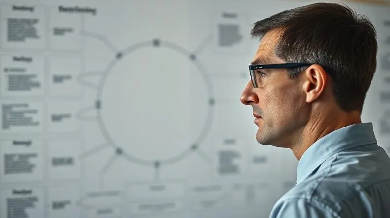A photorealistic image of a professional person looking apprehensive and confused at a complex, abstract whiteboard diagram, representing the fear of the unknown and resistance to new concepts. Cinematic lighting, sharp focus on the person's face, depth of field blurring the whiteboard, 8K hyper-detailed, shot on a high-end DSLR.