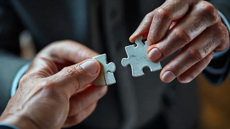 Photorealistic, professional photography, 8K, cinematic lighting, sharp focus, depth of field, shot on a high-end DSLR. A close-up of two hands, one older and experienced gently guiding a younger, eager hand to successfully place the last piece of a complex puzzle, symbolizing successful mentorship and problem resolution in a business context. The puzzle pieces form a complete, cohesive image of a thriving business.