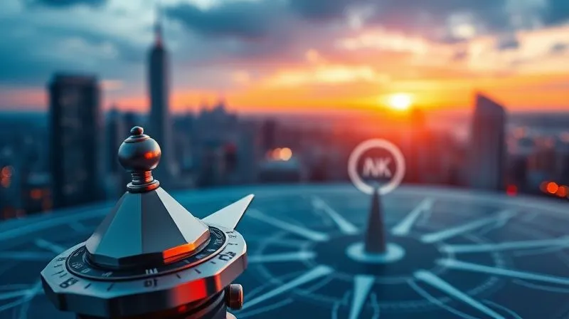 A photorealistic image of a compass pointing towards a stylized data icon on a sophisticated digital map, symbolizing guidance and strategic direction provided by data, with a blurred backdrop of a thriving city skyline at dusk, cinematic lighting, sharp focus on the compass and data icon, depth of field, 8K hyper-detailed, professional photography A photorealistic image of a compass pointing towards a stylized data icon on a sophisticated digital map, symbolizing guidance and strategic direction provided by data, with a blurred backdrop of a thriving city skyline at dusk, cinematic lighting, sharp focus on the compass and data icon, depth of field, 8K hyper-detailed, professional photography