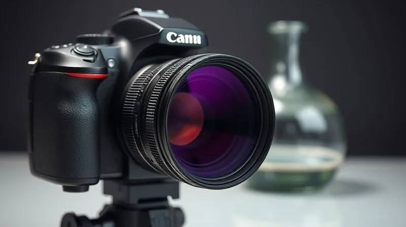 A close-up, photorealistic image of a sleek DSLR camera with a circular polarizer filter attached to its lens. The camera is positioned in a professional studio setting, aimed at a reflective product (e.g., a glass bottle or a ceramic vase with a glossy finish), clearly showing the filter's effect on reducing glare on the product. Cinematic lighting, sharp focus on the filter and product, depth of field blurring the background, 8K, shot on a high-end DSLR. A close-up, photorealistic image of a sleek DSLR camera with a circular polarizer filter attached to its lens. The camera is positioned in a professional studio setting, aimed at a reflective product (e.g., a glass bottle or a ceramic vase with a glossy finish), clearly showing the filter's effect on reducing glare on the product. Cinematic lighting, sharp focus on the filter and product, depth of field blurring the background, 8K, shot on a high-end DSLR.