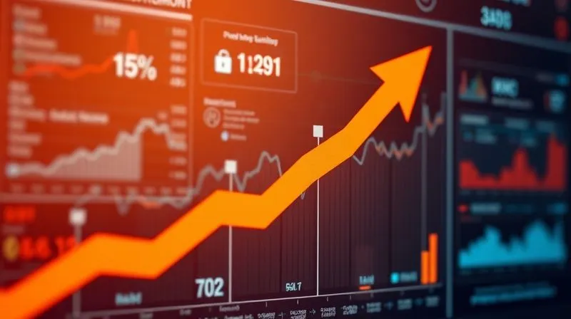 photorealistic, professional photography, 8K, cinematic lighting, sharp focus, depth of field, shot on a high-end DSLR, a dynamic, flowing arrow charting an upward trajectory on a digital interface, surrounded by various data points and analytical charts. The arrow symbolizes growth and continuous adaptation, with a subtle blur effect on the background data to emphasize the main trajectory.