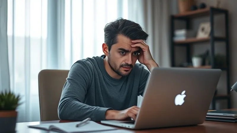 A remote worker looking exhausted and overwhelmed at a laptop in a modern, minimalist home office, with a faint, glowing, almost translucent barrier surrounding them, symbolizing isolation and mental exhaustion. Professional photography, 8K, cinematic lighting, sharp focus on the worker's face and laptop, depth of field blurring the background, shot on a high-end DSLR.