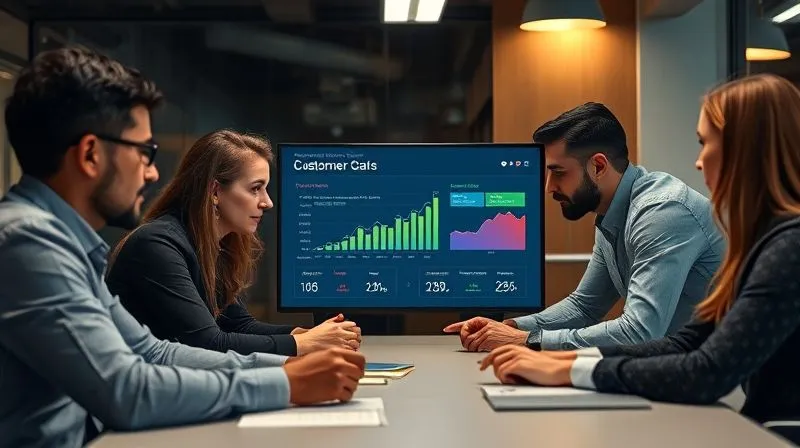 A photorealistic image of diverse business professionals from different departments (marketing, sales, product, support) collaboratively working around a central table, looking at a shared digital dashboard displaying customer retention metrics. They are engaged in discussion, showing teamwork and shared purpose. Professional photography, 8K, cinematic lighting, sharp focus on the team, depth of field, shot on a high-end DSLR. A photorealistic image of diverse business professionals from different departments (marketing, sales, product, support) collaboratively working around a central table, looking at a shared digital dashboard displaying customer retention metrics. They are engaged in discussion, showing teamwork and shared purpose. Professional photography, 8K, cinematic lighting, sharp focus on the team, depth of field, shot on a high-end DSLR.