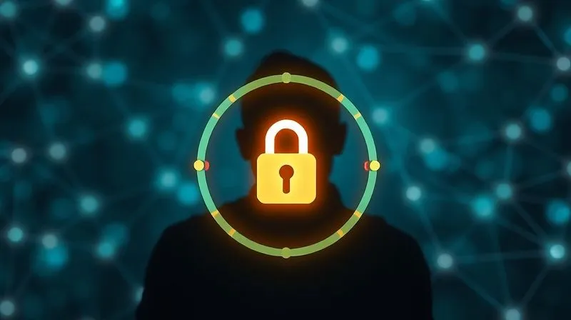 A photorealistic image of a secure, glowing digital lock icon overlaid on a network of interconnected nodes, symbolizing anonymous and protected communication channels. A faint human silhouette is visible in the background, suggesting a safe space for reporting. Professional photography, 8K, cinematic lighting, sharp focus, depth of field, shot on a high-end DSLR.